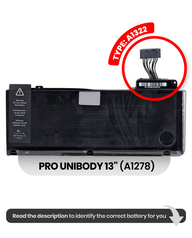 Batería (A1322) Para MacBook Pro Unibody 13" (A1278 / Early 2011 / MID 2009 / Mid 2010 / Mid 2012 / Late 2011)